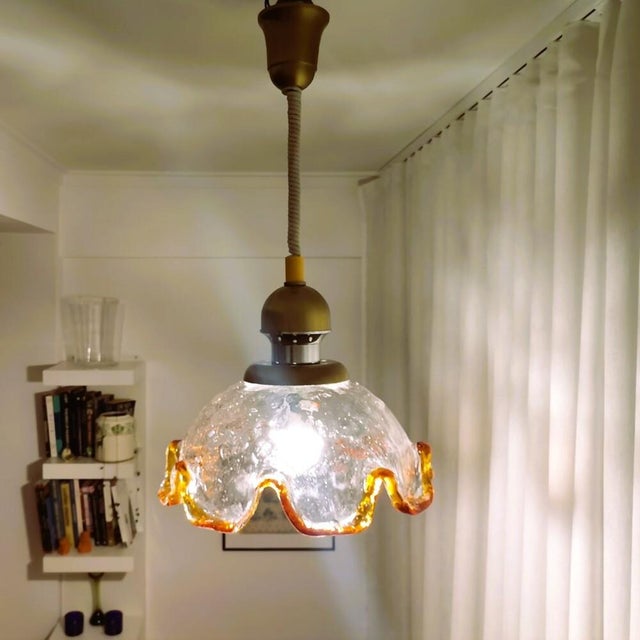 Large Italian Modern Murano Glass Retractable Hanging Lamp, 1960s For Sale - Image 4 of 11