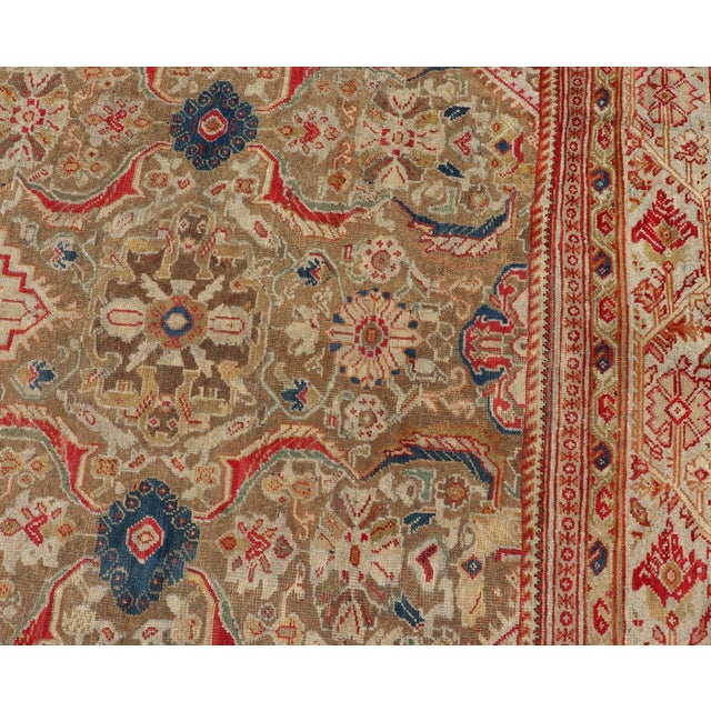 Early 20th Century Antique Persian Sultanabad Mahal Carpet With Geometric Design in Green's and Red 10'8"x13'4" For Sale - Image 5 of 10