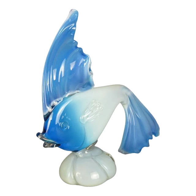 Blue and White Murano Glass Fish Ornament, 20th Century For Sale