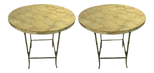 Maison Bagues Style Capiz Shell End Tables With Brass Bamboo Legs