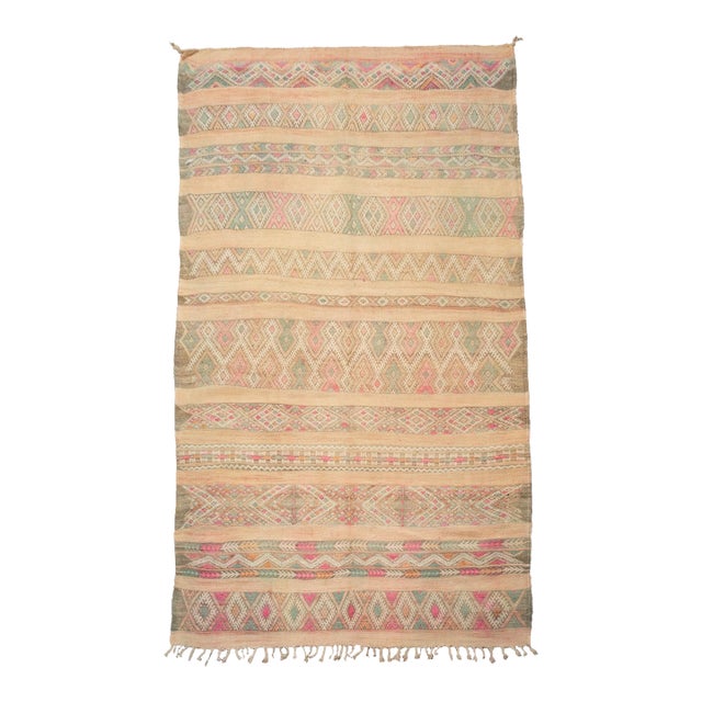 Vintage Rare Pastel Zayane Kilim Moroccan Rug - 6'4 X 10'6" For Sale