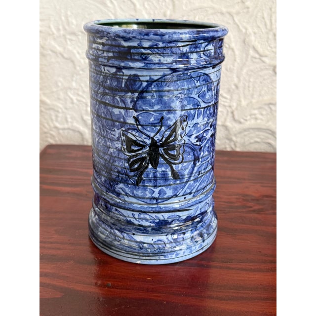 Blue Studio Pottery Blue Glazed Utensil Holder, Signed For Sale - Image 8 of 8