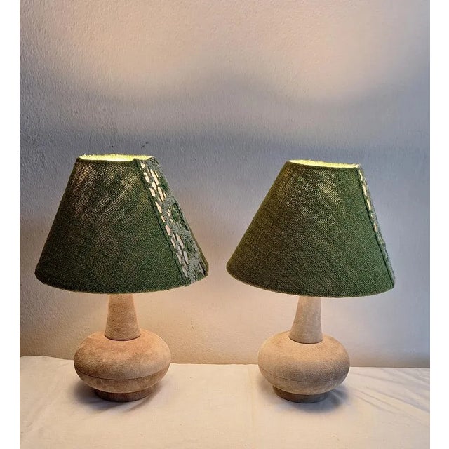 Vintage German Bedside Lamps with Olive Green Alcantara Base and Olive Green Fabric Shade by Lamplove, 1970s, Set of 2 For Sale - Image 3 of 8
