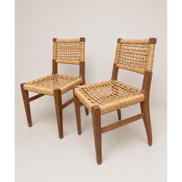 Mid-Century French Woven Abaca and Oak Side Chairs attributed to Adrien Audoux & Frida Minet, 1950s, Set of 2 For Sale - Image 12 of 12