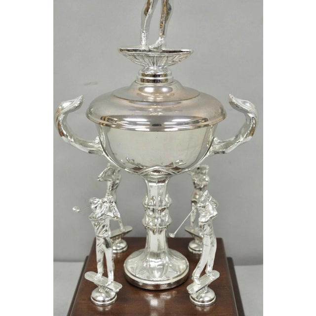 Late 20th Century Vintage 1970s Silver Metal & Wood Figural Golf Trophy Award Cup John Sanzari For Sale - Image 5 of 14