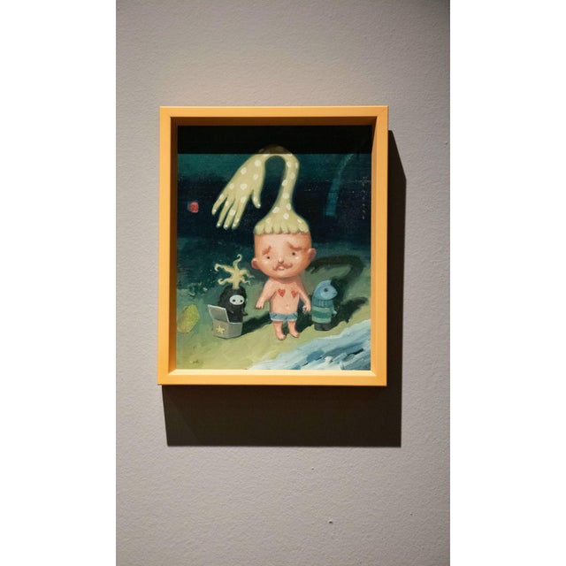 In "Let's Try This Water Together," a whimsical scene unfolds with a child-like figure at the center, sporting an...