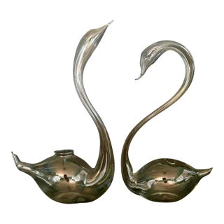 Vintage Pair of Delicate Glass Swan Bud Vases – Elegant Clear Figural Glass Decor For Sale