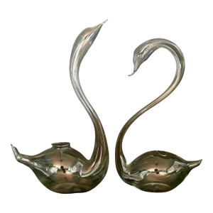 Vintage Pair of Delicate Glass Swan Bud Vases – Elegant Clear Figural Glass Decor