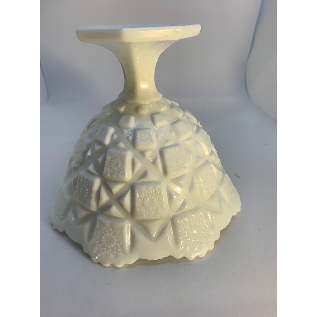 Westmoreland Glass Mid 20th Century Footed Round Bowl Old Quilt Pattern Milk Glass by Westmoreland For Sale - Image 4 of 7