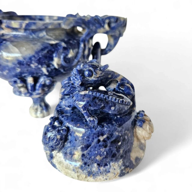 Blue Extremely Rare Early 20th Century Hand-Carved Lapis Lazuli Chinese Dragon Censer For Sale - Image 8 of 12