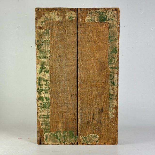 Antique Wood Cabinet/Cupboard With Old Decorative Paper Covering Surface For Sale - Image 9 of 12