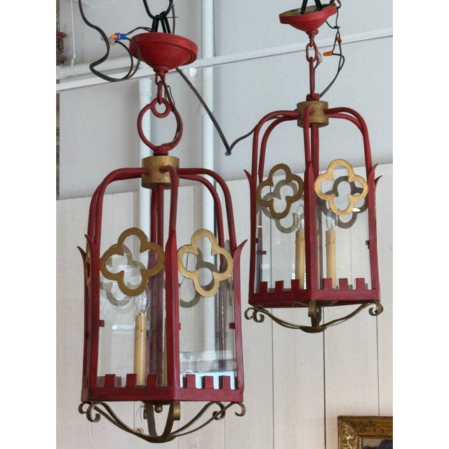 Gothic Pair of 1950s Red Metal Lanterns For Sale - Image 3 of 8