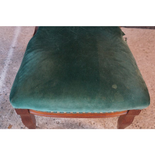 Wood Antique Victorian Eastlake Carved Mahogany Tufted Velvet Parlor Side Chair For Sale - Image 7 of 18