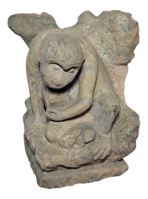 Chinese Ming Dynasty Hand-Carved Stone Monkey Sculpture with Infant Monkey