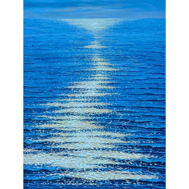 Original oil on canvas, unstretched, by artist Samuel H. The artist masterfully captures the magic of moonlight — or...