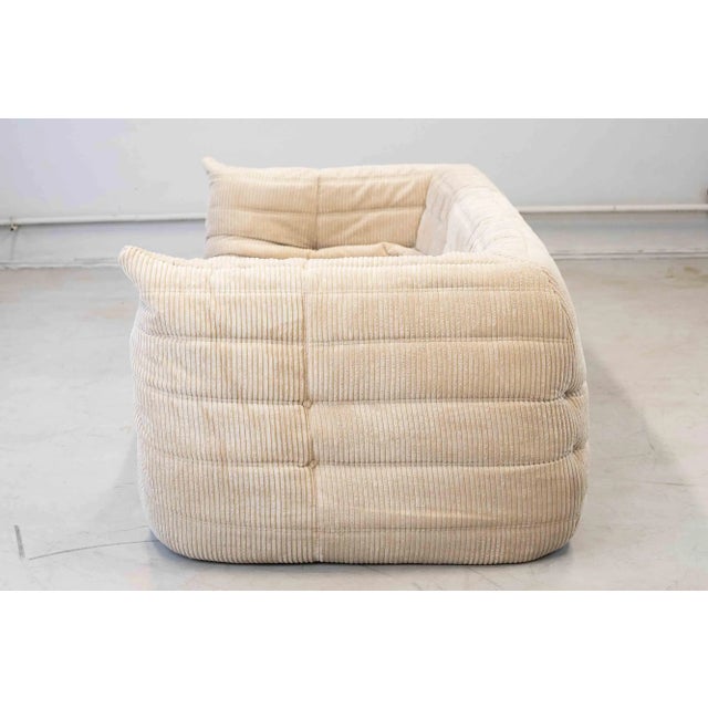 Vintage Two-Seat Togo Sofa with Arms in Beige Corduroy by Michel Ducaroy for Ligne Roset, 1970s For Sale - Image 3 of 18