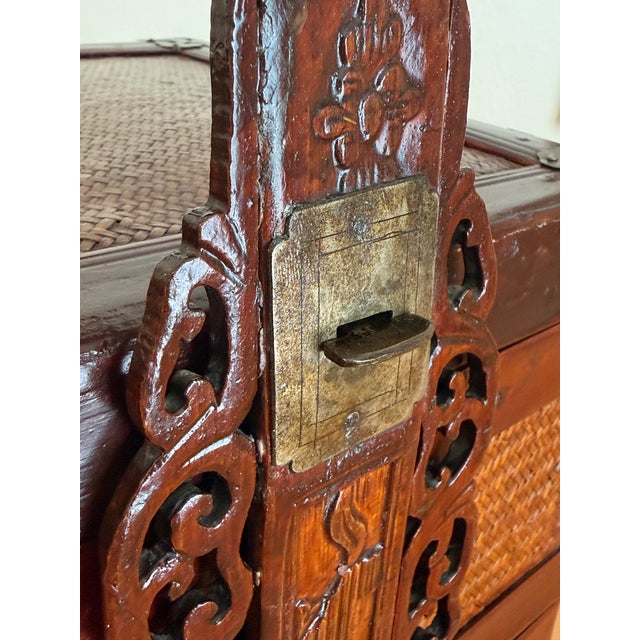 Brown Late 19th Century Chinese Red Lacquered Two-Tier Woven Wedding Basket For Sale - Image 8 of 12