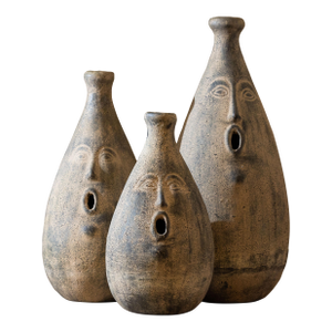 Large 1960s Oversized Mid-Century Pottery Figurative Face Vases - Set of 3
