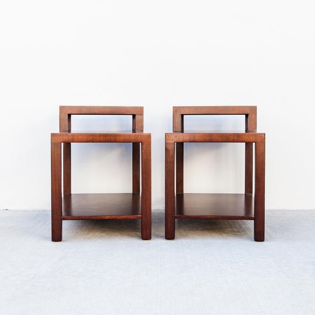 Widdicomb Restored 1950s Robsjohn-Gibbings for Widdicomb Two Tier Mahogany Side Tables For Sale - Image 4 of 12