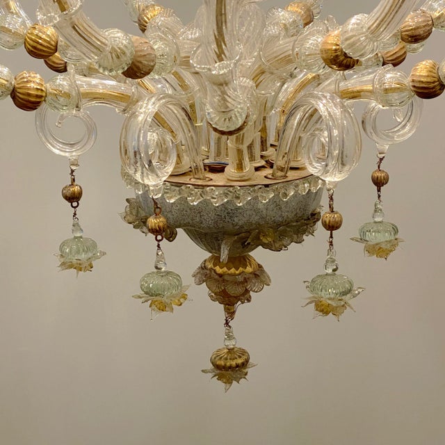 Baroque Vintage Baroque Style Gold and Murano Glass Chandelier, 1930s For Sale - Image 3 of 18