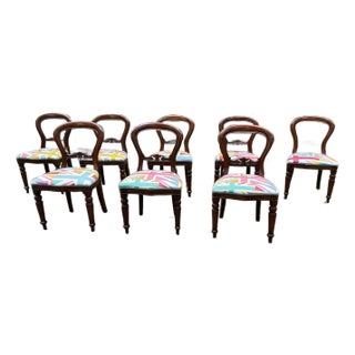 Victorian Style Balloon Back Dining Chairs. Set of 8 For Sale