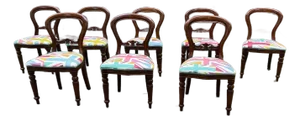 Victorian Style Balloon Back Dining Chairs. Set of 8