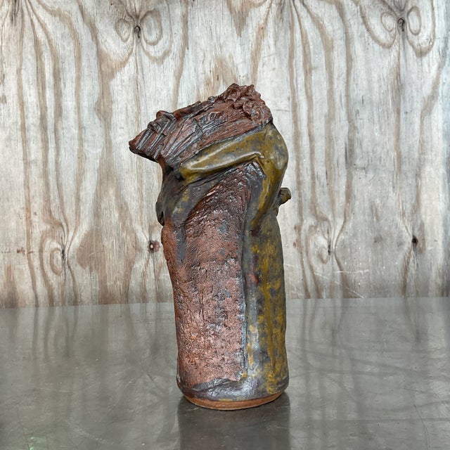 Vintage Boho Abstract Studio Pottery Vase For Sale - Image 9 of 10