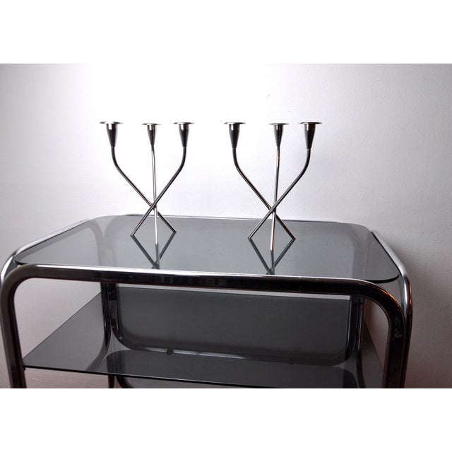 Scandinavian 3-Arm Candlesticks in Alpaca, Sweden, 1970, Set of 2 For Sale - Image 4 of 9