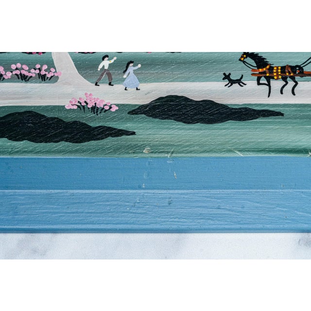 Vintage Folk Art Oil Painting Wood Board New England Coast Scene Country Home Decor For Sale - Image 10 of 17