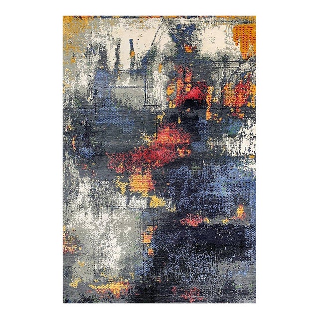 1990s Handwoven Modern Abstract Area Rug 5x7 For Sale