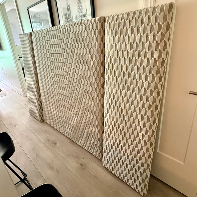 Three Panel Upholstered King Bed Custom made in London, this pretty bed is one of a kind and versatile. When all three...