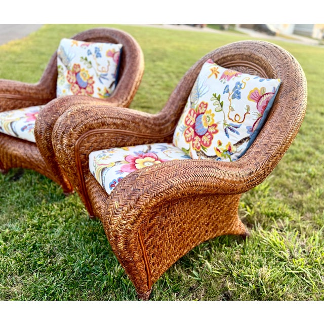 Vintage Pottery Barn Malabar Wicker Lounge Chairs - A Pair For Sale In Indianapolis - Image 6 of 12