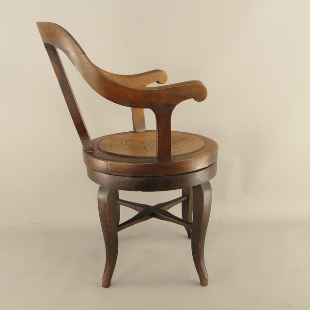 Industrial Early 20th Century Walnut Swivel Barber Chair, Austria For Sale - Image 3 of 13