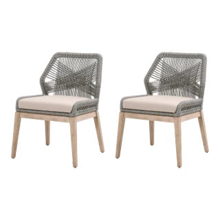 Loom Dining Chairs, Grey Mahogany & Platinum Rope, Set of 2 For Sale