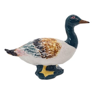 Vintage Hand-Painted Porcelain Duck Figurine, 1970s For Sale