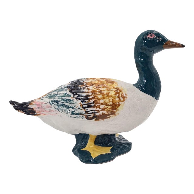 Vintage Hand-Painted Porcelain Duck Figurine, 1970s For Sale