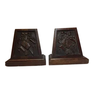 1930s Carved Wooden Bookends- a Pair