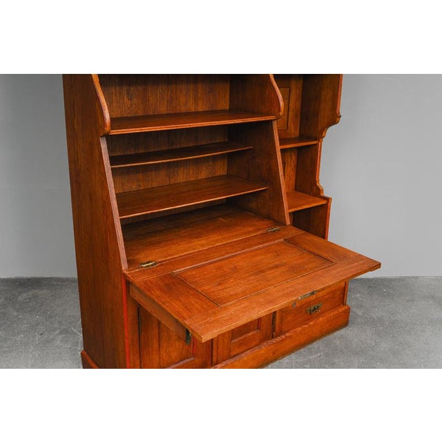 Early 20th Century Art Nouveau Bookcase with Secretary Compartment in Oak For Sale - Image 9 of 18
