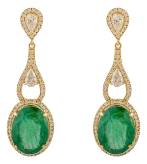 Royal Verde 14.04 Carat Emerald Diamond 18k Gold Dangle Earrings- 2 Pieces