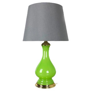 Mid-Century Green and Opaline Murano Glass Table Lamp from Cenedese Vetri For Sale