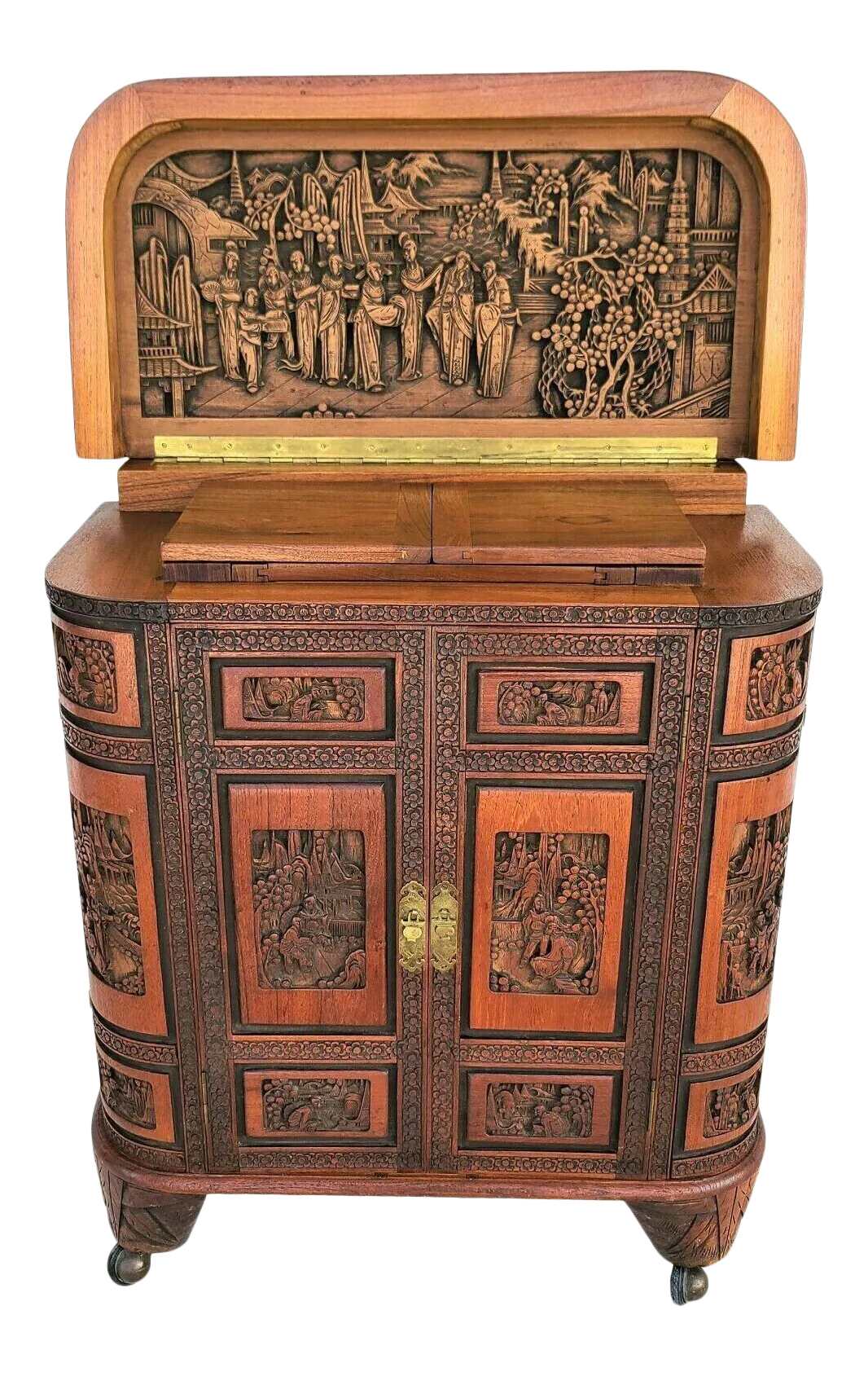 Asian Camphor Wood Dry Bar Cabinet Mid Century Chinoiserie | Chairish
