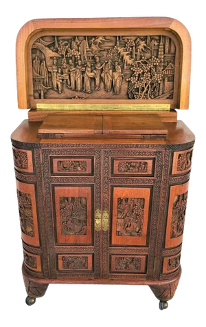 Asian Camphor Wood Dry Bar Cabinet Mid Century Chinoiserie