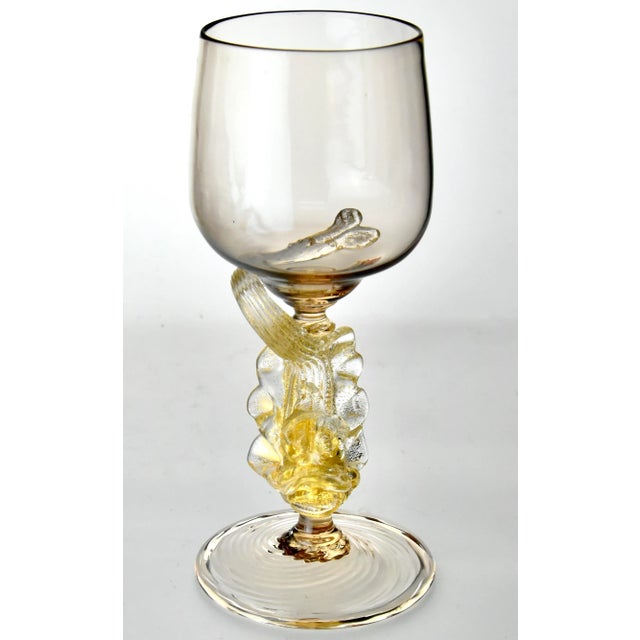 Vintage Mid 20th Century Hand Blown Venetian Dolphin Goblets- Set of 7 For Sale In Los Angeles - Image 6 of 12