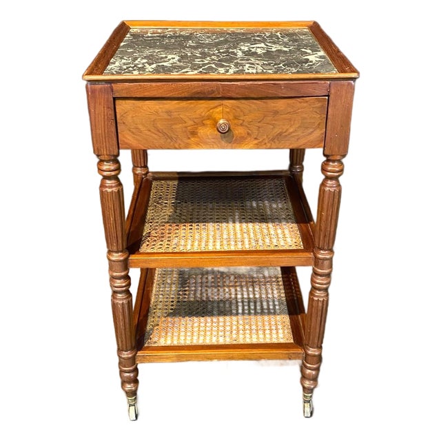 French Louis Philippe Etagere End Table With Caned Shelves For Sale