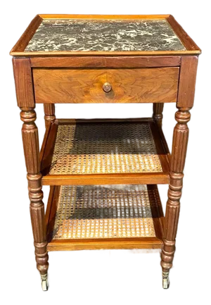French Louis Philippe Etagere End Table With Caned Shelves