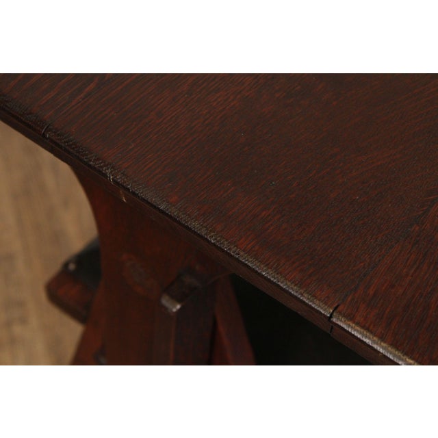 English Arts And Crafts Oak and Leather Metamorphic Armchair Game Table For Sale - Image 9 of 12