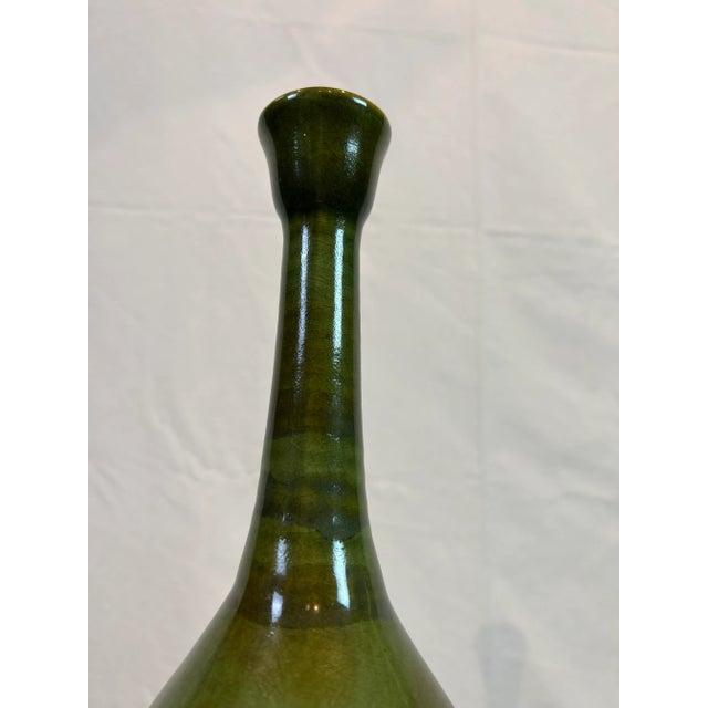 1990s Green Vases with Crackle Glaze and Aged Green Finish - a Pair For Sale - Image 5 of 11