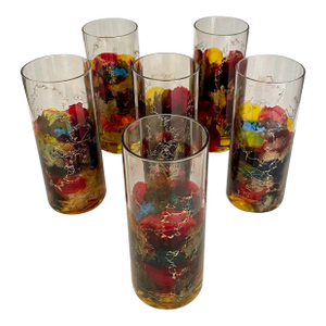 Vintage Curtea Sticlarului Hand Blown Painted Highball Glasses - Set of 6