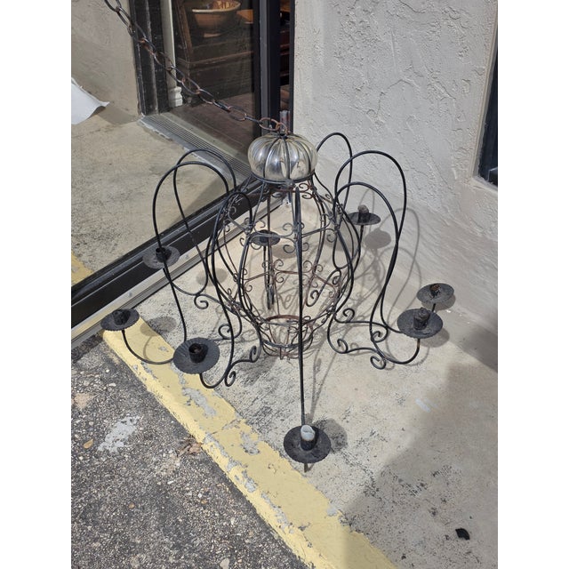 1970s Iron and Glass Garden Chandelier For Sale - Image 5 of 13