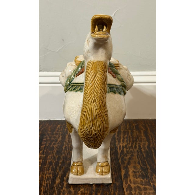 Large Vintage Chinese Tang-Style Crackle Glaze Ceramic Camel Sculpture For Sale - Image 4 of 18